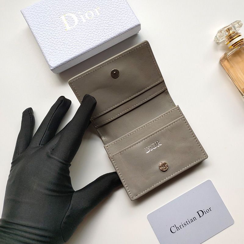 Dior Business Card Holder CD Diamond Motif Calfskin Grey - Image 3