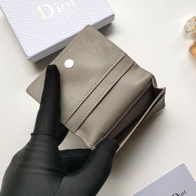 Dior Business Card Holder CD Diamond Motif Calfskin Grey - Image 4