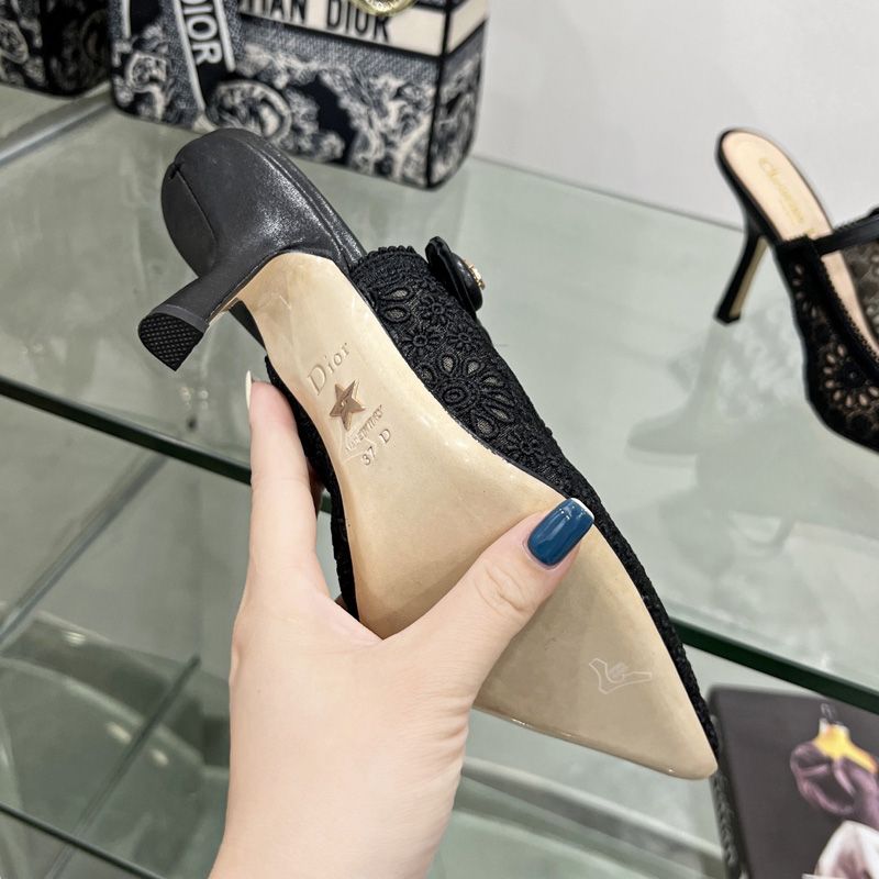 Dior Capture Heeled Mules Women Saint-Gall Floral Motif Transparent Mesh Black - Image 2