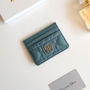 Dior Card Holder Cannage Calfskin Teal