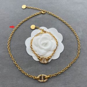 Dior CD Navy Necklace Metal and CD Signature Embellished Crystals Gold