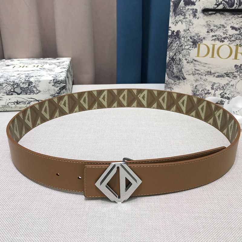 Dior CD Diamond Buckle Reversible Belt CD Diamond Motif Canvas Brown - Image 2