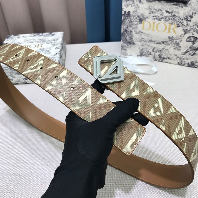 Dior CD Diamond Buckle Reversible Belt CD Diamond Motif Canvas Brown - Image 3