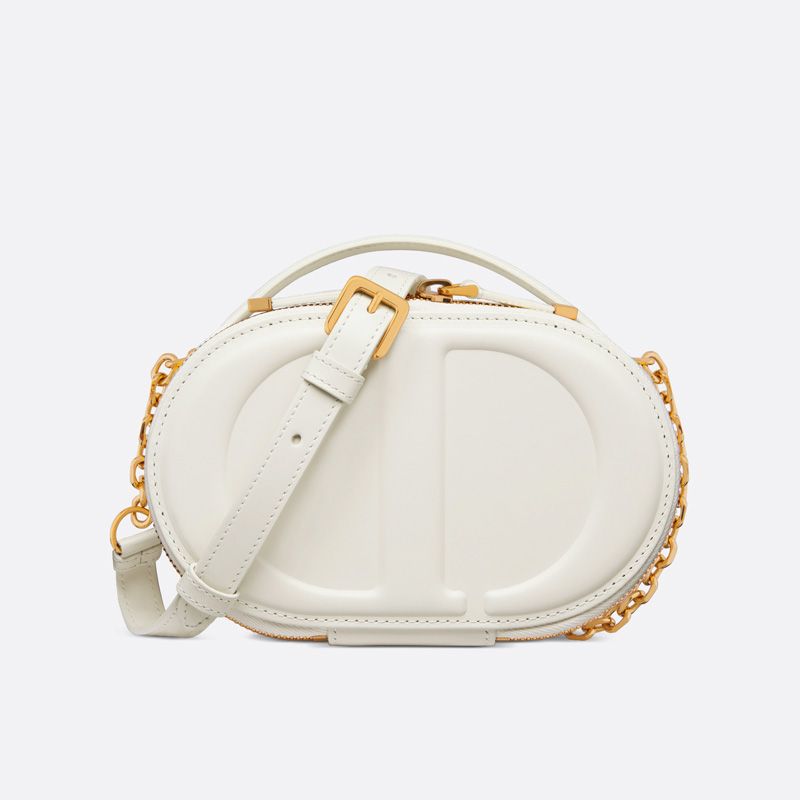 Dior CD Signature Oval Camera Bag Calfskin White