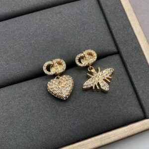 Dior Clair D Lune Earrings Metal with Crystals, Bee and Heart Charms Gold