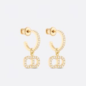 Dior Clair D Lune Hoop Earrings Metal with Crystals Gold