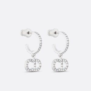 Dior Clair D Lune Hoop Earrings Metal with Crystals Silver