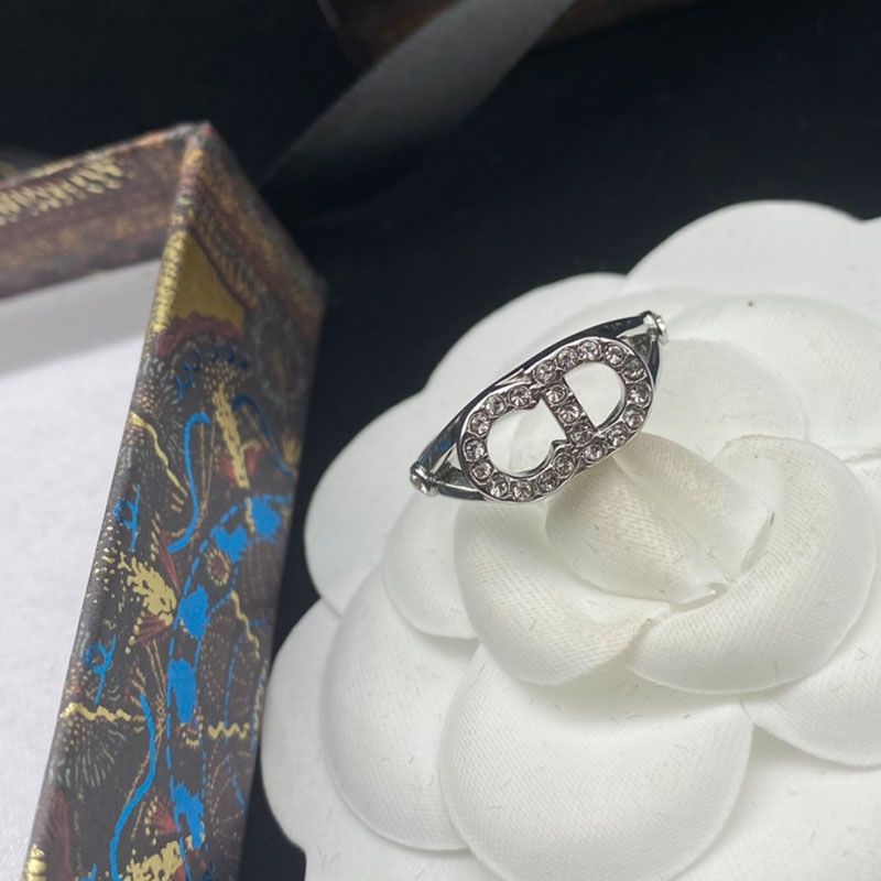 Dior Clair D Lune Ring Metal with CD Signature Embellished Crystals Silver - Image 2