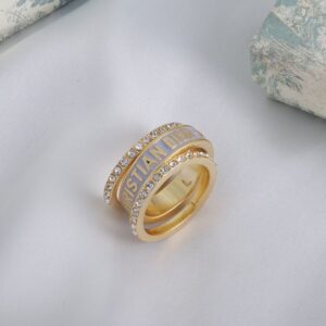 Dior Code Ring Set Metal with Crystals and Lacquer Gold/White