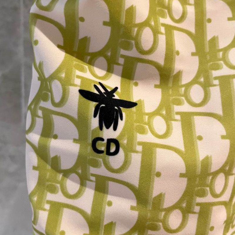 Dior Crisscross Swimsuit Women Oblique with Bee CD Motif Lycra Green - Image 4