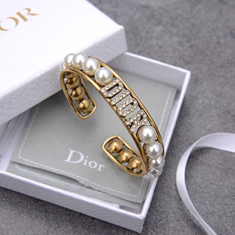Diorevolution Bangle Metal with Resin Pearls and Crystals Gold - Image 2