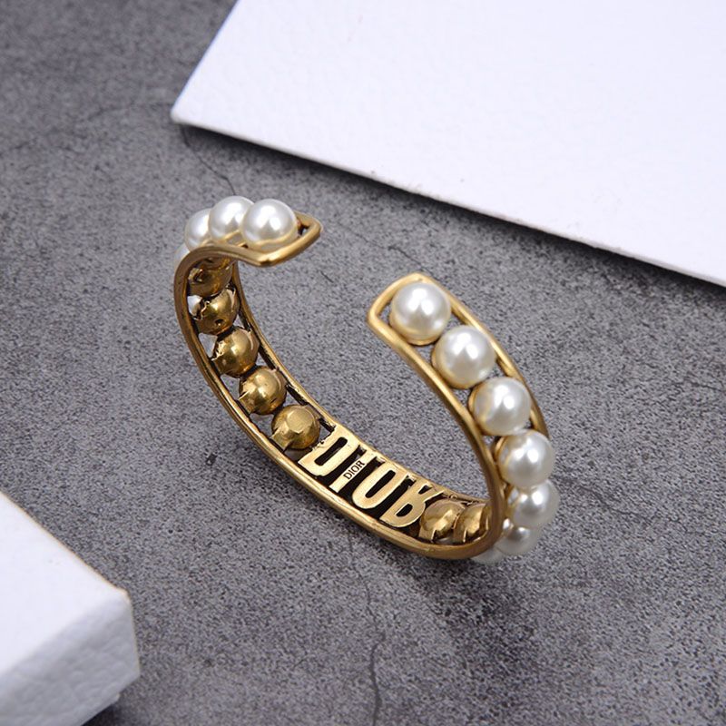 Diorevolution Bangle Metal with Resin Pearls and Crystals Gold - Image 4