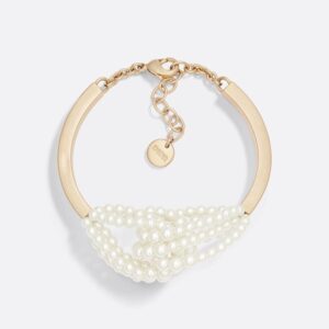 Dior D-Bow Bangle Metal with Resin Pearls Gold
