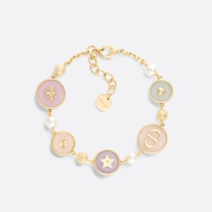 Dior D-Luck Bracelet Metal with Resin Pearls and Multicolor Transparent Resin Gold