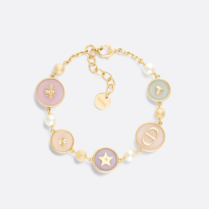 Dior D-Luck Bracelet Metal with Resin Pearls and Multicolor Transparent Resin Gold