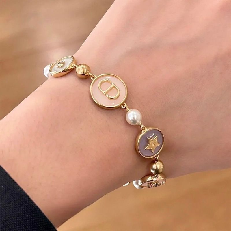 Dior D-Luck Bracelet Metal with Resin Pearls and Multicolor Transparent Resin Gold - Image 2