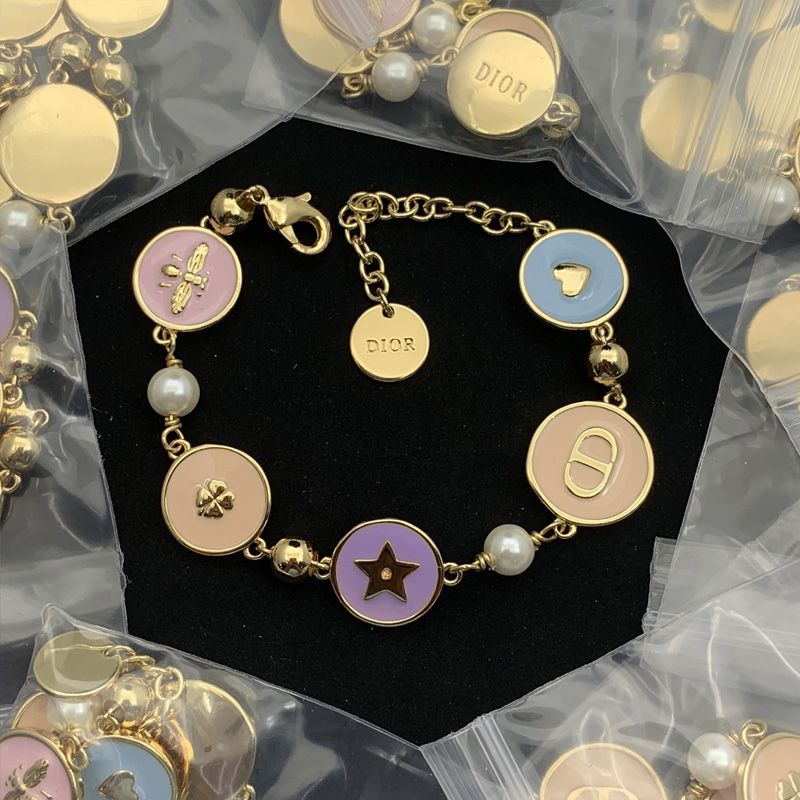 Dior D-Luck Bracelet Metal with Resin Pearls and Multicolor Transparent Resin Gold - Image 3