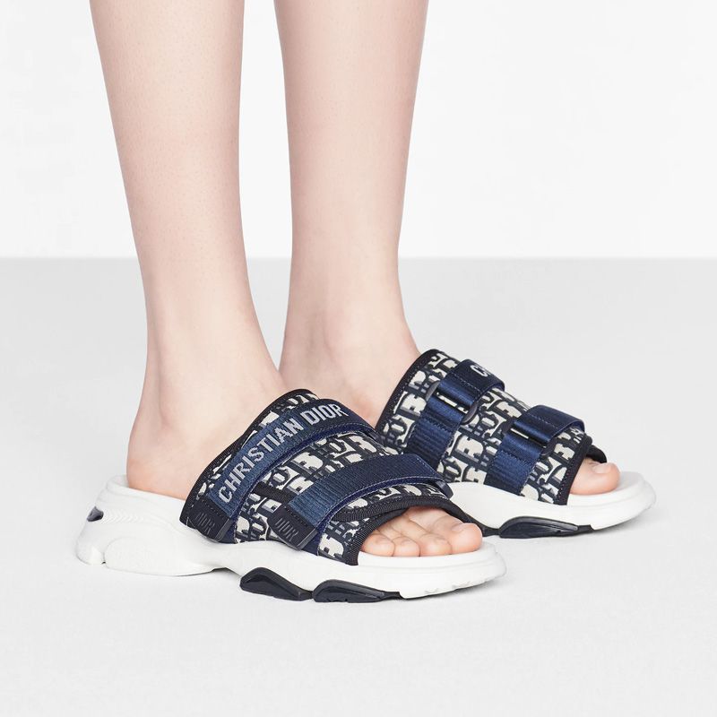 Dior D-Wander Slides Women Oblique Technical Fabric Blue