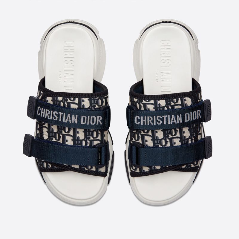 Dior D-Wander Slides Women Oblique Technical Fabric Blue - Image 2