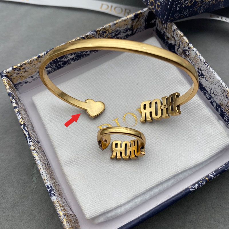 Diorevolution Bangle Metal with DIOR and Heart Signatures Embellished Crystals Gold - Image 3