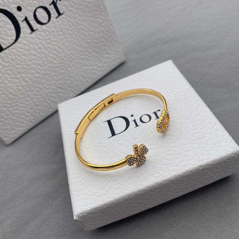 Dior Clair D Lune Hinge Bangle Metal with CD and Clover Signatures Embellished Crystals Gold - Image 3