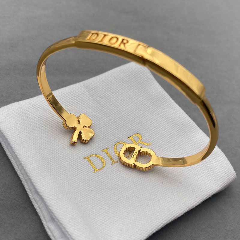 Dior Clair D Lune Hinge Bangle Metal with CD and Clover Signatures Embellished Crystals Gold - Image 4