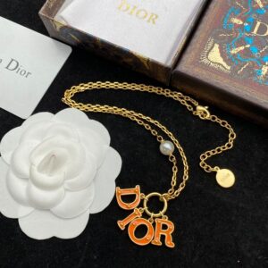 Diorevolution Necklace Metal with Resin Pearl and DIOR Signature Embellished Transparent Resin Gold/Orange