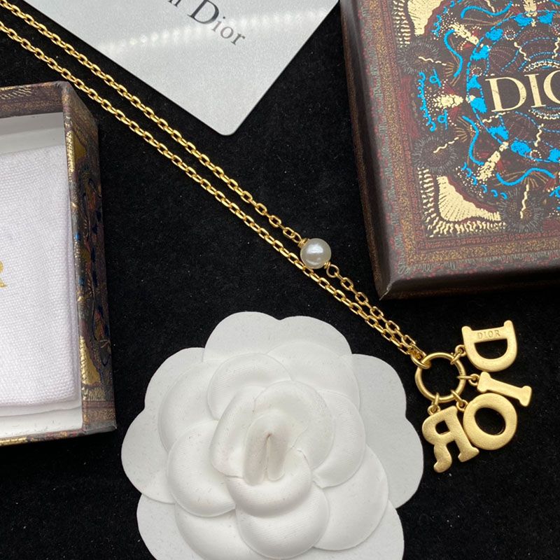 Diorevolution Necklace Metal with Resin Pearl and DIOR Signature Embellished Transparent Resin Gold/Orange - Image 3