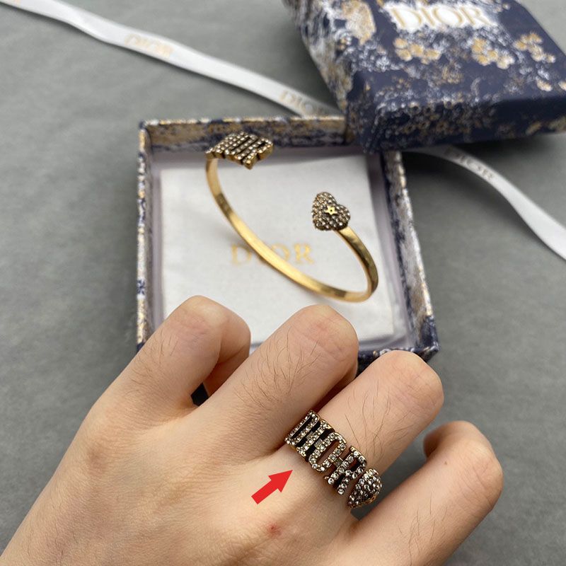 Diorevolution Ring Metal with DIOR and Heart Signatures Embellished Crystals Gold - Image 2