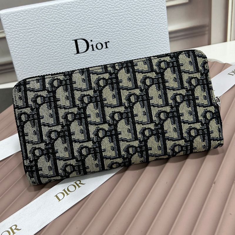 Dior Front Patch Pocket Zip Wallet Oblique Motif Canvas Blue - Image 2