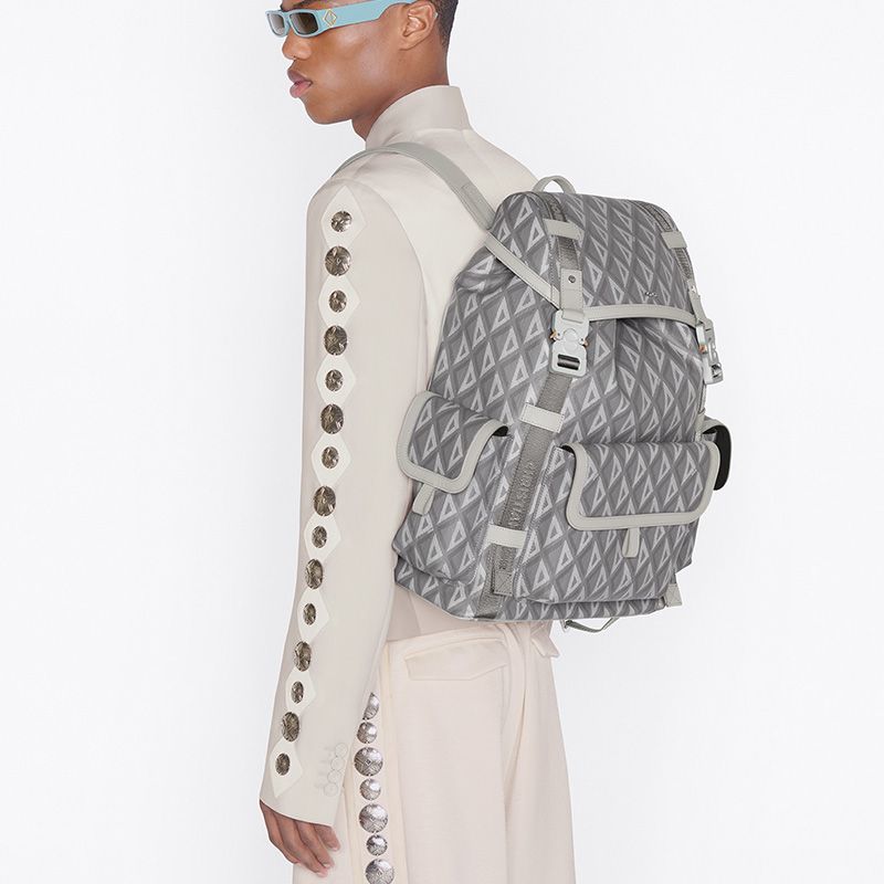 Dior Hit The Road Backpack CD Diamond Motif Canvas Grey - Image 5