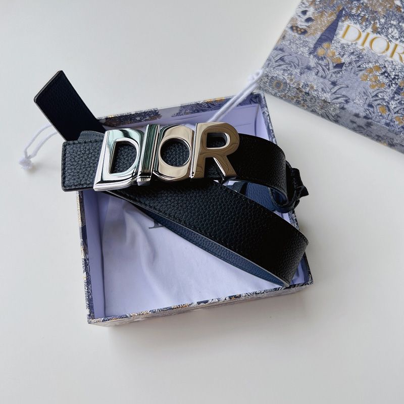 Dior Italic Buckle Reversible Belt Grained Calfskin Blue - Image 2