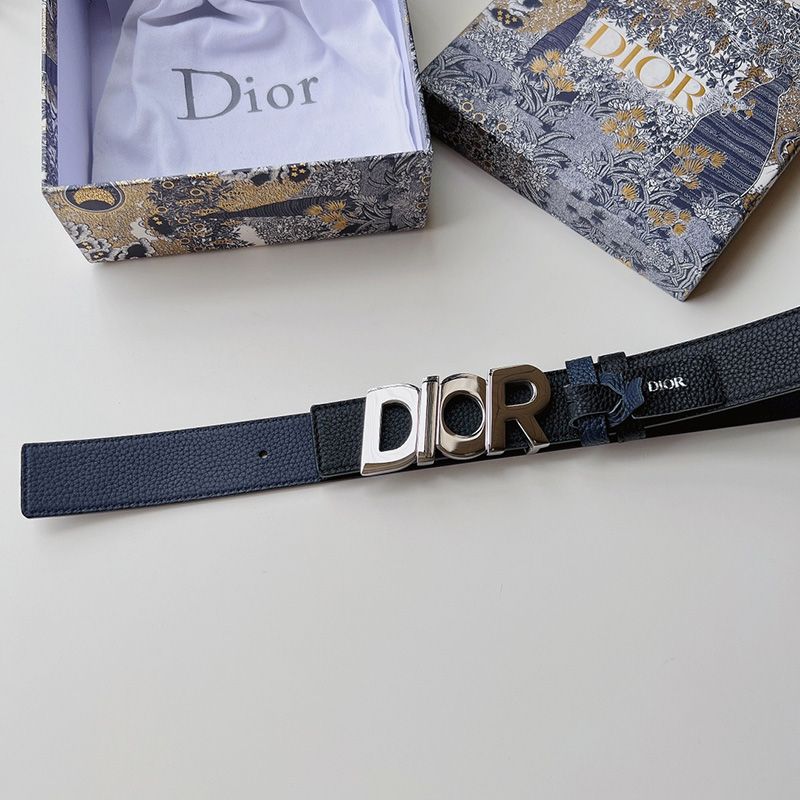 Dior Italic Buckle Reversible Belt Grained Calfskin Blue - Image 4