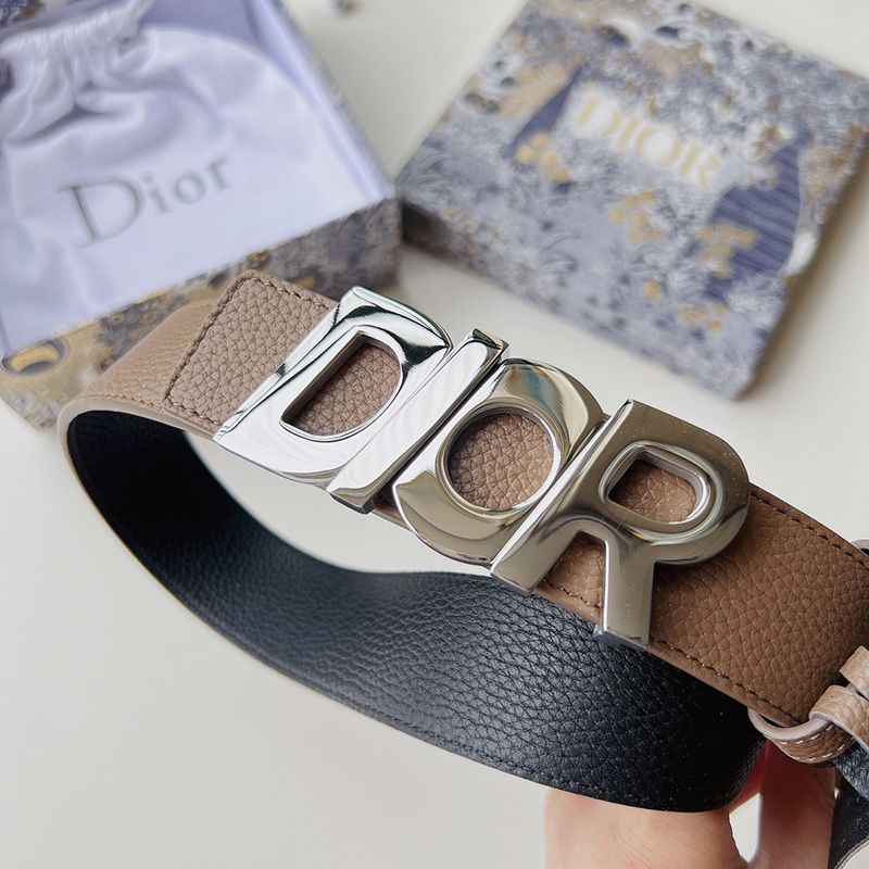 Dior Italic Buckle Reversible Belt Grained Calfskin Brown - Image 3