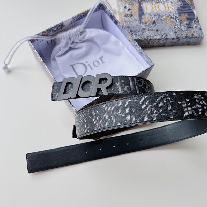 Dior Italic Buckle Reversible Belt Oblique Galaxy Leather Black - Image 2