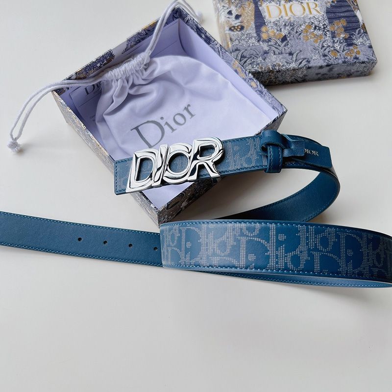 Dior Italic Buckle Reversible Belt Oblique Galaxy Leather Blue - Image 2