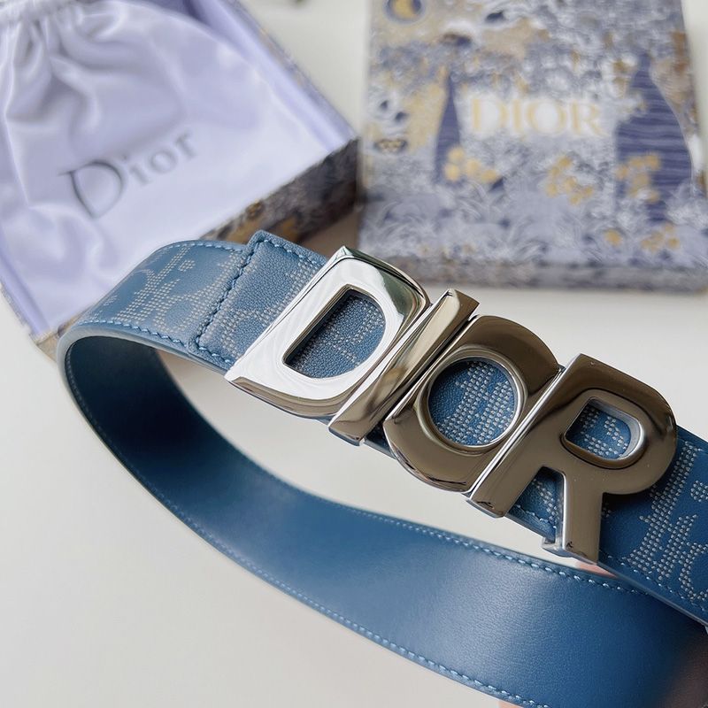 Dior Italic Buckle Reversible Belt Oblique Galaxy Leather Blue - Image 3