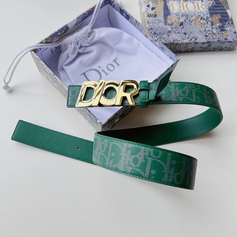Dior Italic Buckle Reversible Belt Oblique Galaxy Leather Green - Image 2