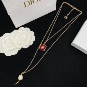 Dior Jardin d'Hiver Multichain Necklace Metal with Freshwater Pearl and Ladybug Resin Gold