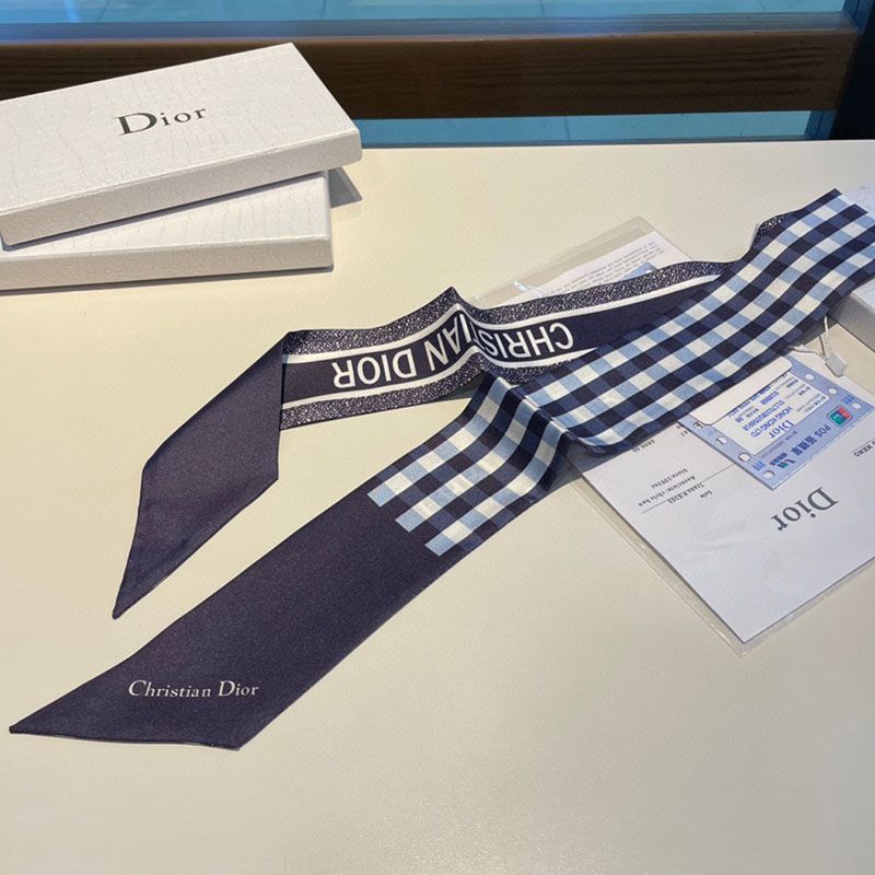 Dior Mitzah Twill D-Little Vichy Motif Silk Navy Blue - Image 2