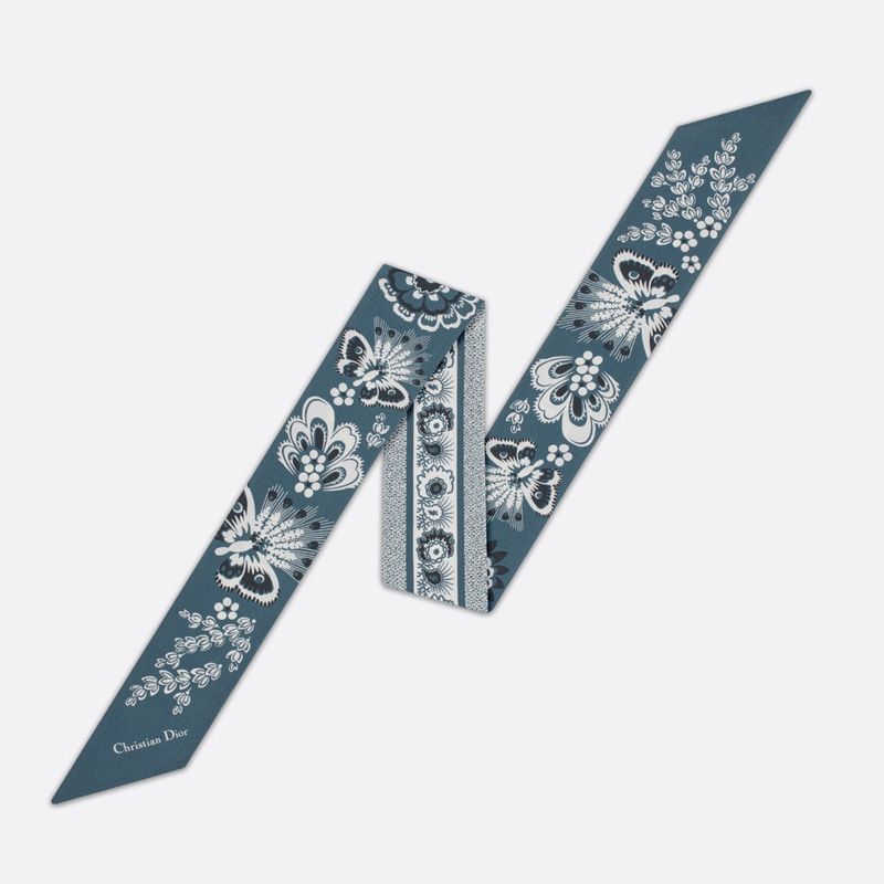 Dior Mitzah Twill In Butterfly Bandana Motif Silk Blue