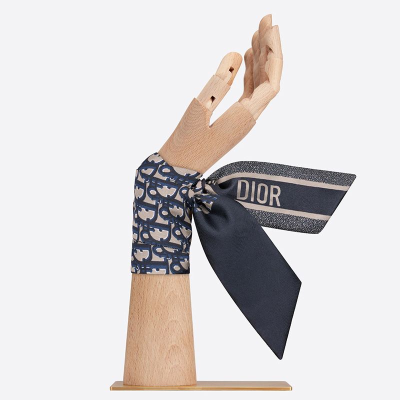 Dior Mitzah Twill Oblique Motif Silk Navy Blue - Image 4