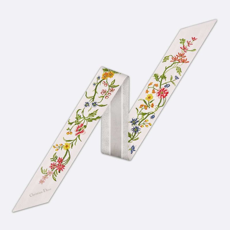 Dior Mitzah Twill Petites Fleurs Motif Silk White