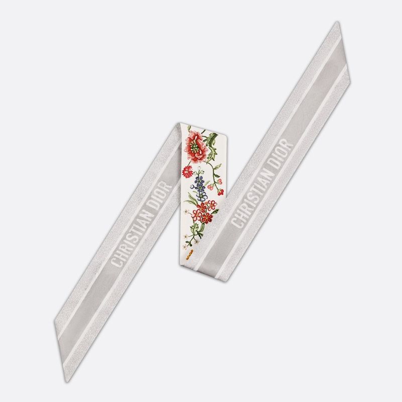 Dior Mitzah Twill Petites Fleurs Motif Silk White - Image 2