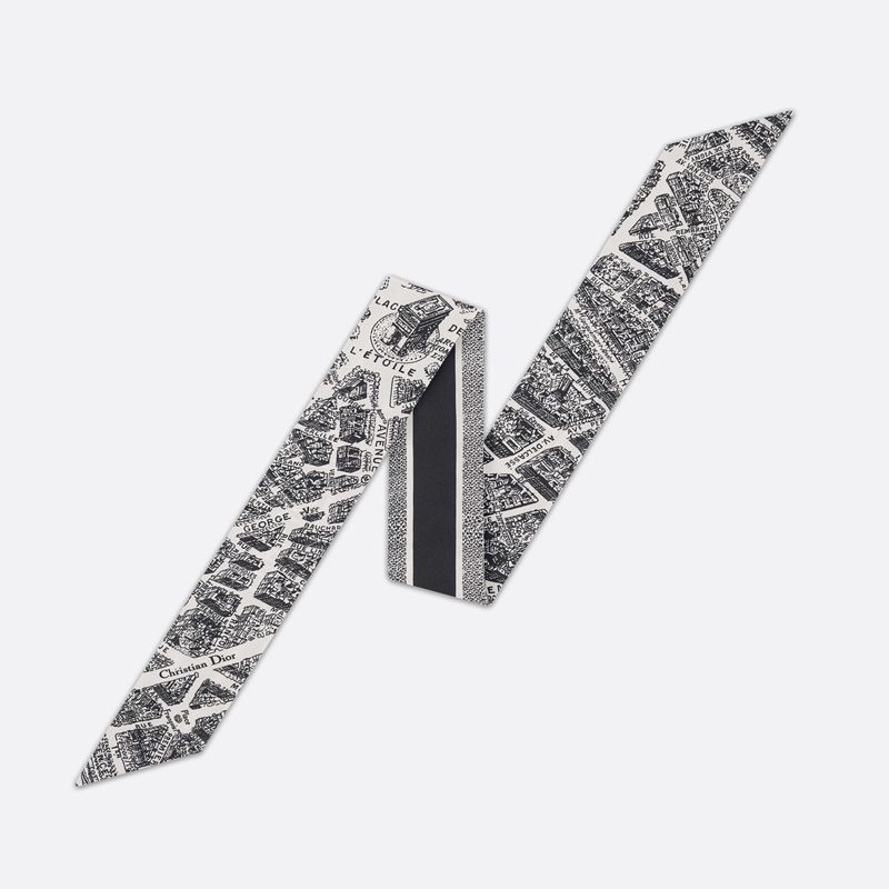 Dior Mitzah Twill In Plan de Paris Motif Silk White