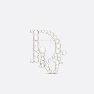 Dior Oblique Brooch Metal with Dior Oblique Embellished Resin Pearls Silver