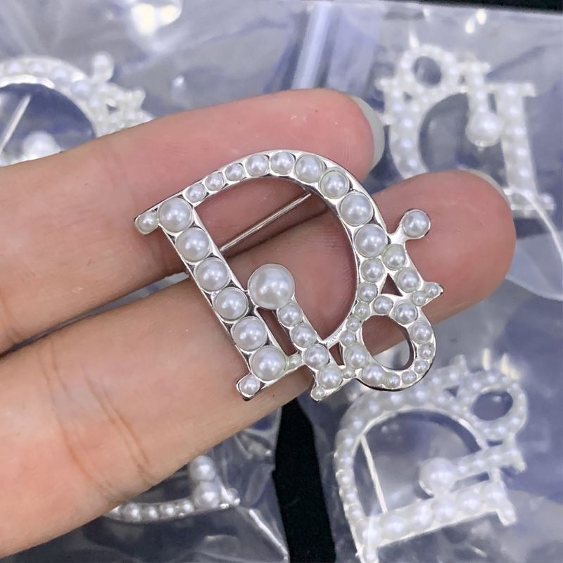 Dior Oblique Brooch Metal with Dior Oblique Embellished Resin Pearls Silver - Image 3