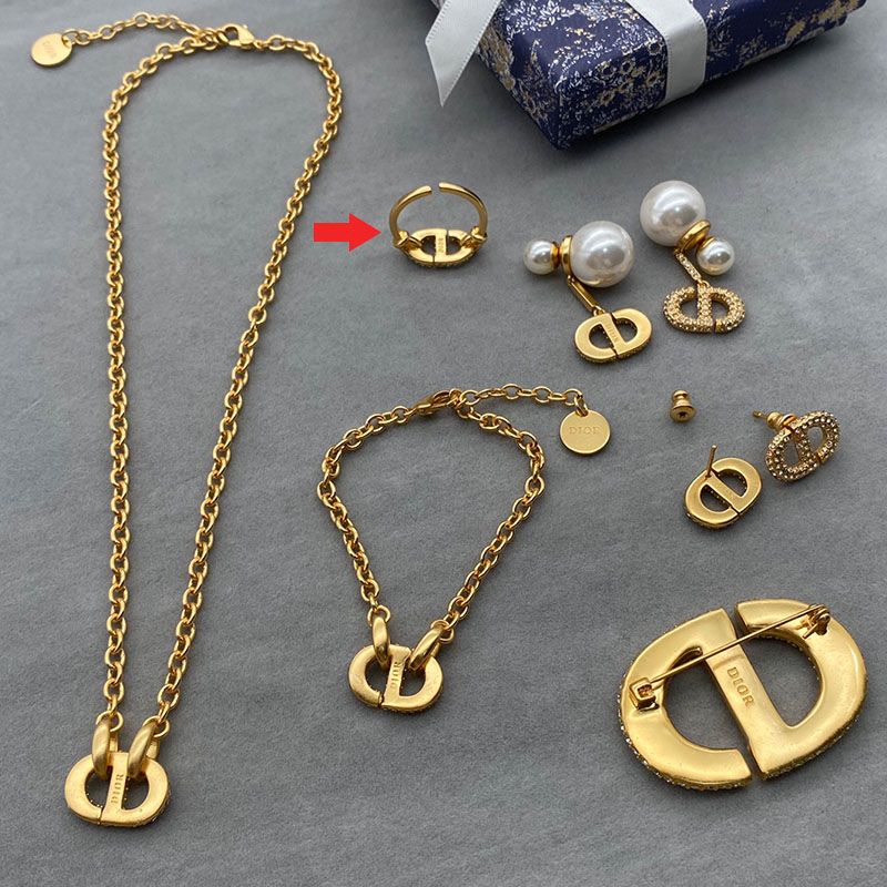 Dior CD Navy Ring Metal with CD Signature Embellished Crystals Gold - Image 3