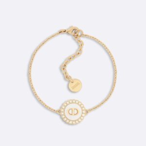 Dior Petit CD Baroque Bracelet Metal with Resin Pearls and Glass Gold/White