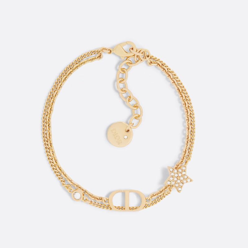 Dior Petit CD Double Bracelet Metal with Star Charm Embellished Crystals Gold